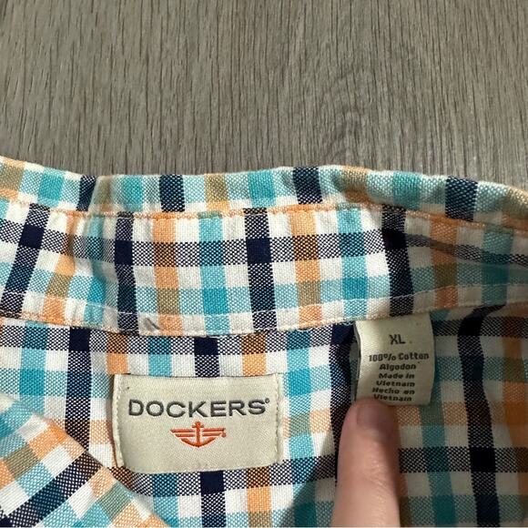 Dockers White Blue Orange Plaid Long Sleeve‎ Button Down Shirt Size XL - Picture 5 of 9